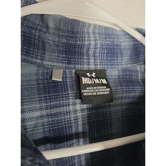 Under Armour Mens Size Medium Fitted Flannel Collared Button Shirt Blue Plaid - Picture 5 of 9